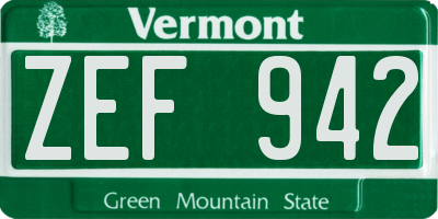 VT license plate ZEF942