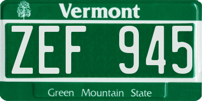 VT license plate ZEF945