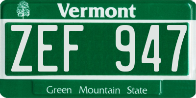 VT license plate ZEF947