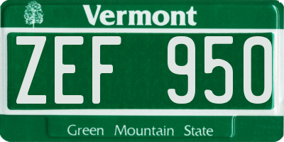 VT license plate ZEF950
