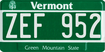 VT license plate ZEF952