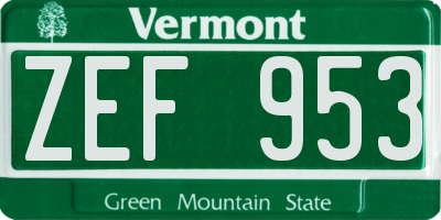 VT license plate ZEF953