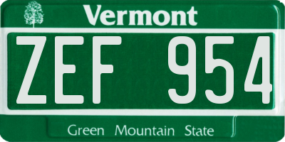 VT license plate ZEF954