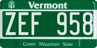 VT license plate ZEF958