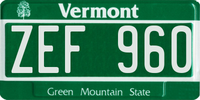 VT license plate ZEF960
