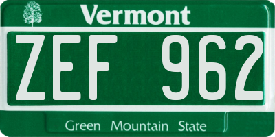 VT license plate ZEF962