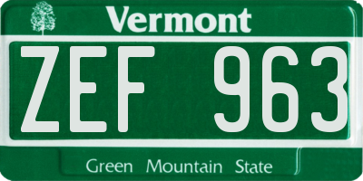 VT license plate ZEF963