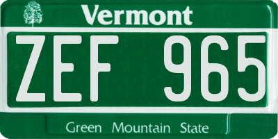 VT license plate ZEF965