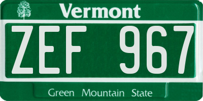VT license plate ZEF967