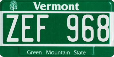 VT license plate ZEF968