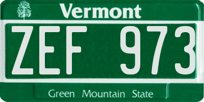 VT license plate ZEF973