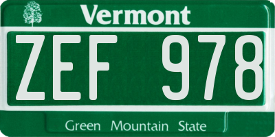 VT license plate ZEF978