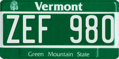 VT license plate ZEF980
