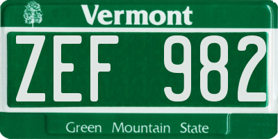 VT license plate ZEF982