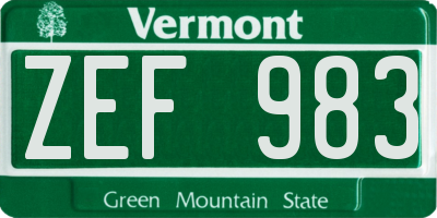 VT license plate ZEF983