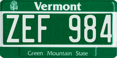 VT license plate ZEF984