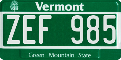 VT license plate ZEF985