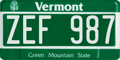 VT license plate ZEF987