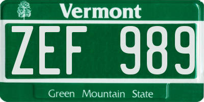VT license plate ZEF989