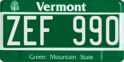 VT license plate ZEF990