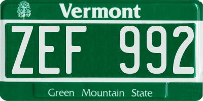 VT license plate ZEF992