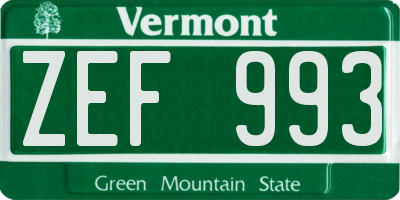 VT license plate ZEF993
