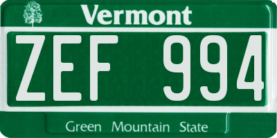 VT license plate ZEF994