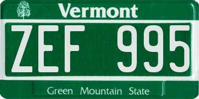 VT license plate ZEF995