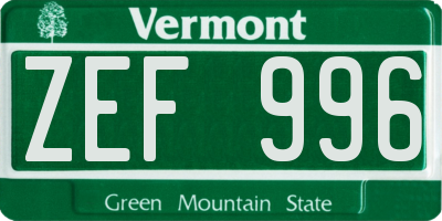 VT license plate ZEF996