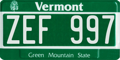 VT license plate ZEF997