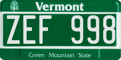 VT license plate ZEF998