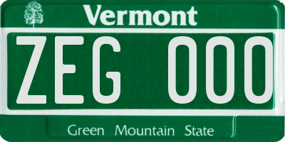 VT license plate ZEG000