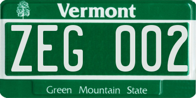 VT license plate ZEG002