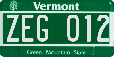 VT license plate ZEG012