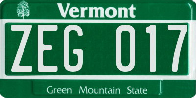 VT license plate ZEG017