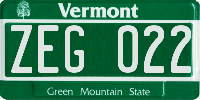 VT license plate ZEG022