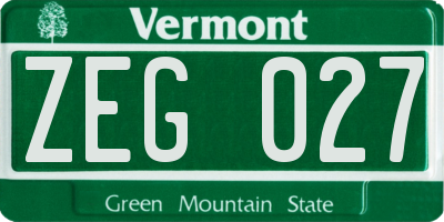 VT license plate ZEG027