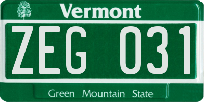 VT license plate ZEG031