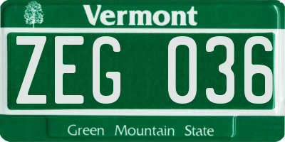 VT license plate ZEG036