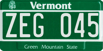 VT license plate ZEG045