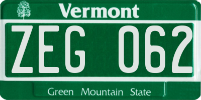 VT license plate ZEG062