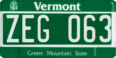 VT license plate ZEG063