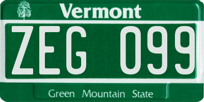 VT license plate ZEG099