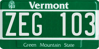 VT license plate ZEG103
