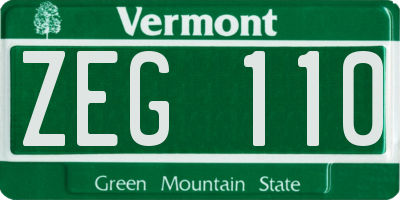 VT license plate ZEG110