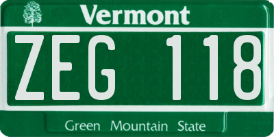 VT license plate ZEG118