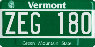 VT license plate ZEG180