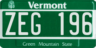 VT license plate ZEG196
