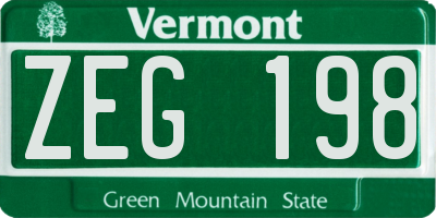 VT license plate ZEG198