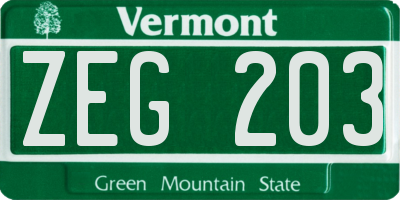 VT license plate ZEG203